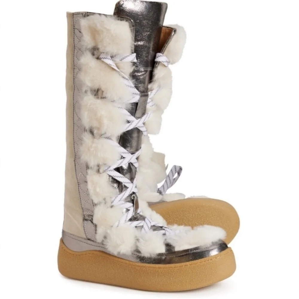 Free People White Wilder MukLuk Genuine Shearling Lined Boots Size 10 NIB $258